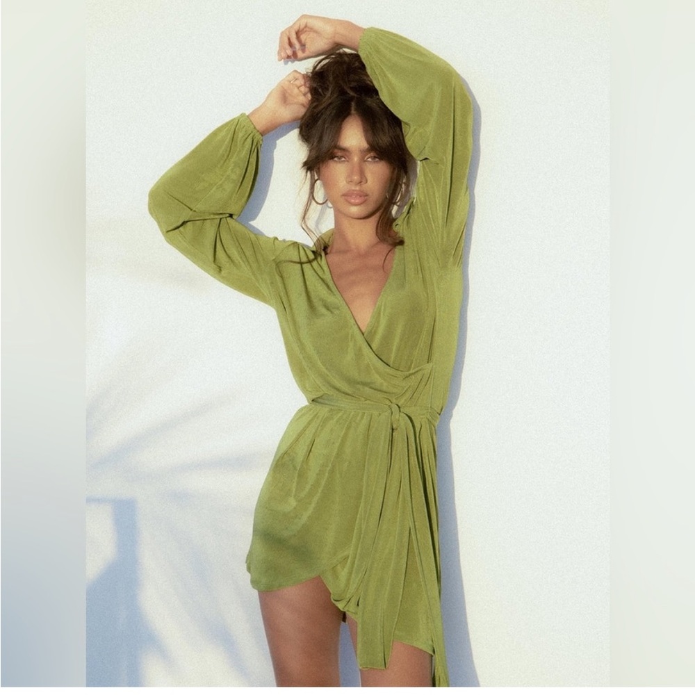 Princess Polly Party Time Green Wrap Dress